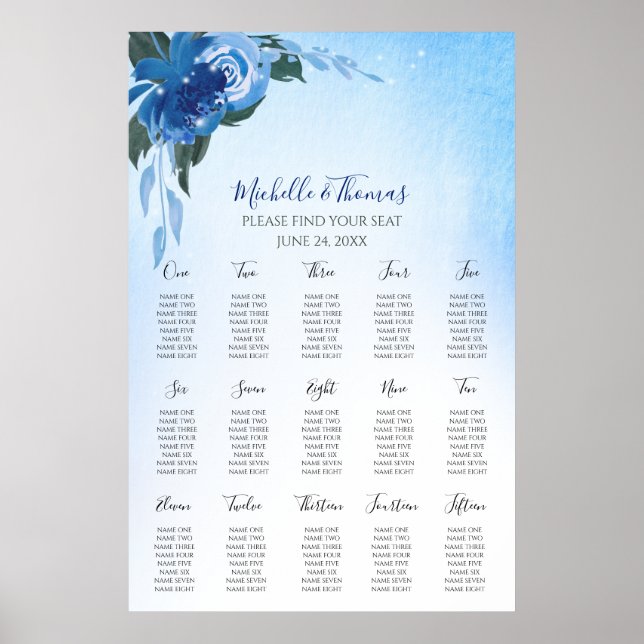 Poster Elégant Royal Blue Aquarelle Floral Verdure (Devant)