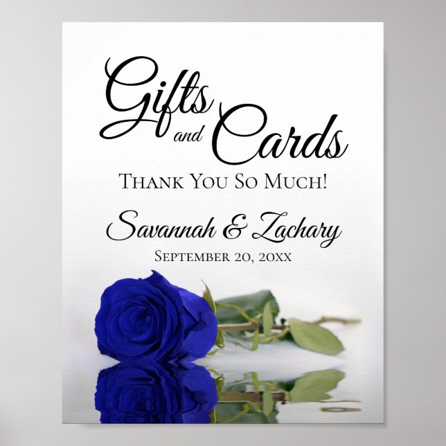Poster Élégant Royal Blue Rose Cadeaux et Cartes Mariage  (Devant)