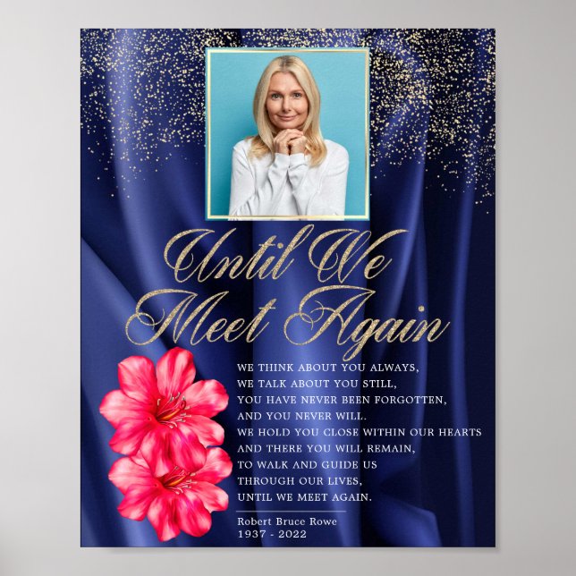 Poster Élégant Royal Blue Velvet Floral Funeral Poem Sign (Devant)