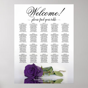 Poster Élégant Royal Purple Rose 20 Table Seating Chart