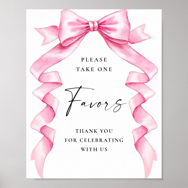 Poster Élégant ruban rose Bow favorise le signe Mariage (Devant)