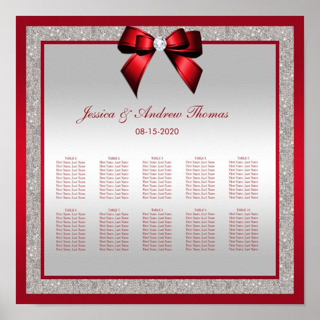 Poster Elégant Ruby Red & Silver Parties scintillant Mari (Devant)