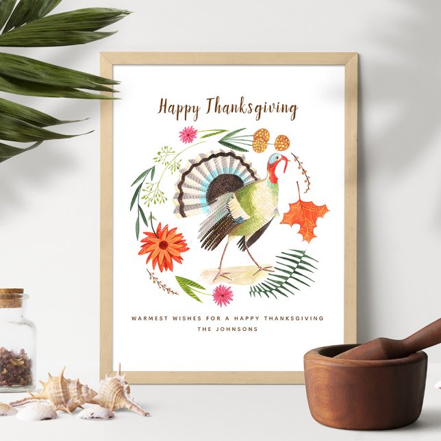 Poster Elégant Rustique Turquie Thanksgiving Botanique (Modern Elegant Turkey Thanksgiving Botanical Poster)