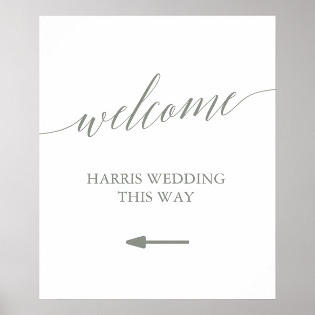 Poster Élégant Sage Green Calligraphie Mariage de bienven (Devant)