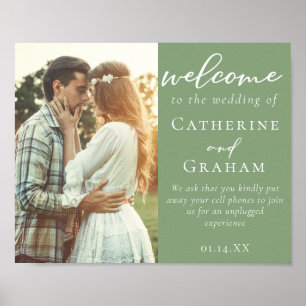 Poster Elegant Sage Green Couple Photo Mariage Bienvenue
