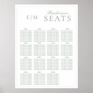 Poster Élégant Sage Green Script Monogramme Siège Mariage