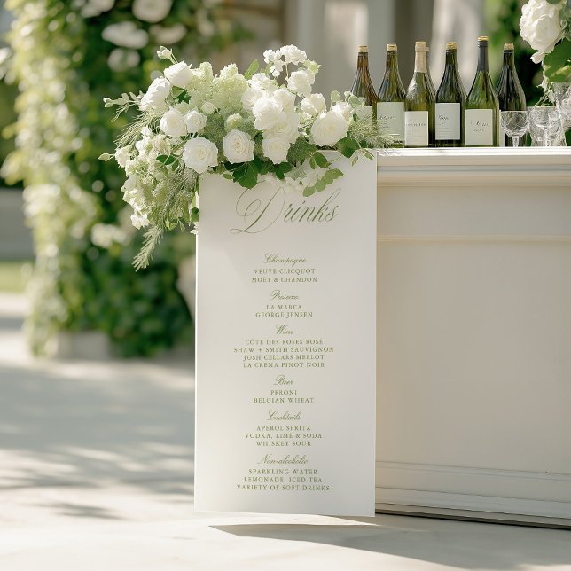 Poster Elegant Sage Green Wedding Drinks Bar Menu Paper (Elegant Sage Green Wedding Drinks Bar Menu)