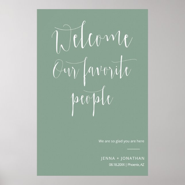 Poster Élégant Sage Green Welcome Mariage Cérémonie Signe (Devant)