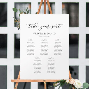 Poster Élégant Script 5 Tables Welcome Seating Chart