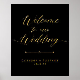 Poster Élégant Script Black n Gold Bienvenue à notre Mari