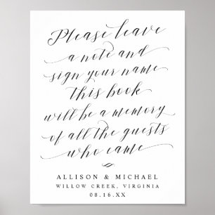 Poster Élégant script de calligraphie Guest Book Mariage 