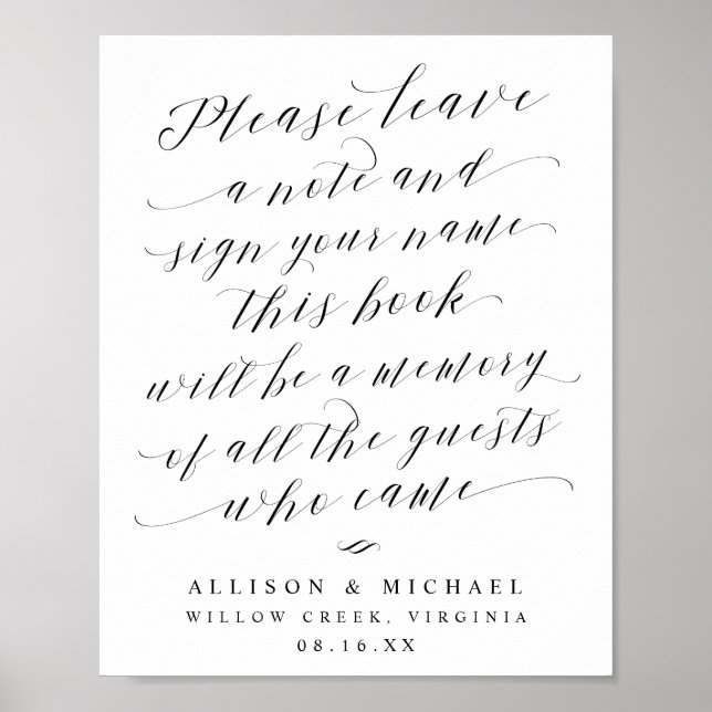 Poster Élégant script de calligraphie Guest Book Mariage  (Devant)