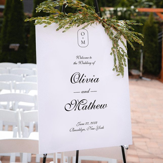 Poster Élégant script formel Monogramme Mariage Bienvenue (Créateur téléchargé)