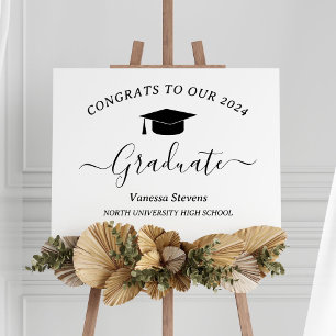 Poster Élégant Script Graduation Congrats Moderne Blanc