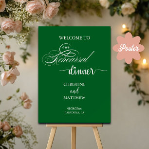 Poster Élégant Script Green Rehearsal Dîner Bienvenue