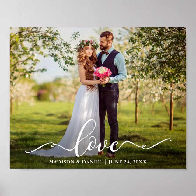 Poster Élégant Script Love Mariage marié et la photo de c (Devant)