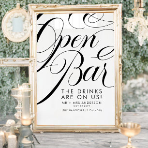 Poster Élégant Script Mariage Bar Boissons Gratuites Menu