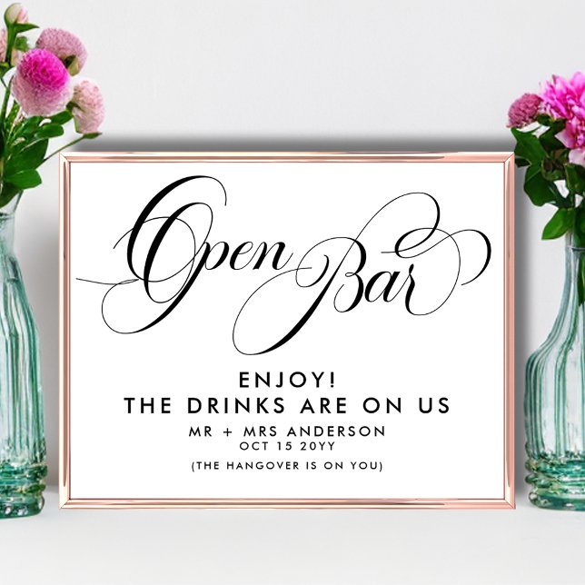 Poster Élégant Script Mariage Boissons gratuites Bar Menu (Créateur téléchargé)