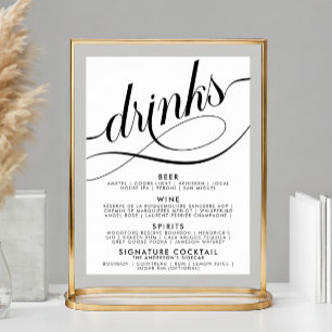Poster Élégant Script Mariage Boissons Menu Bar