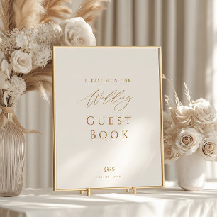 Poster Élégant Script Monogramme Guest Book Mariage Sign