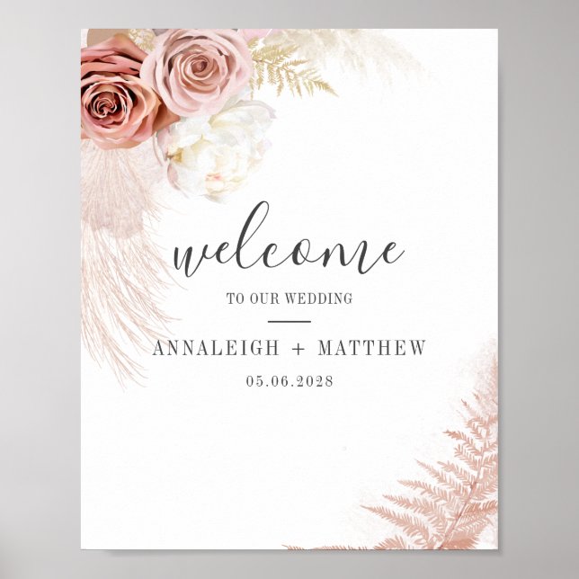 Poster Élégant Script Pampas Grass Terracotta Mariage (Devant)