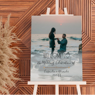 Poster Élégant Script Photo Gold Bienvenue à notre Mariag