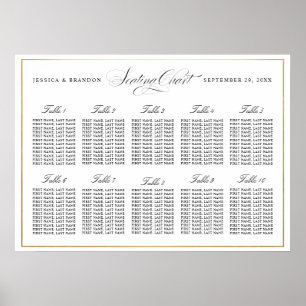 Poster Elegant Script Seating Chart by Table 10 Tables