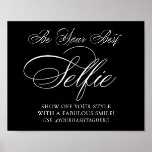 Poster Élégant Selfie Smile Blanc Script   Votre Hashtag