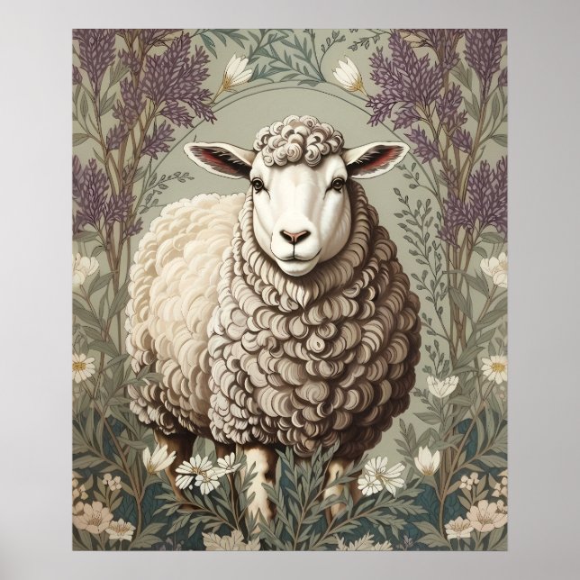 Poster Elegant Sheep Lavender Flower Background (Devant)