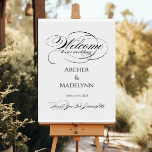 Poster Elégant signe d'accueil de mariage luxueux calligr