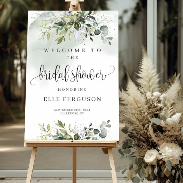 Poster Elégant signe de bienvenue de la douche de la nupt (Elegant greenery boho bridal shower welcome sign)