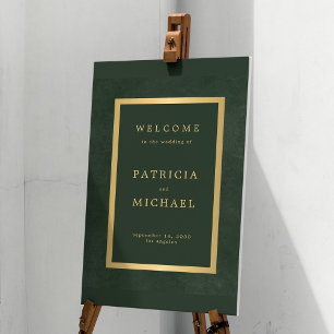 Poster Élégant signe de bienvenue mariage vert foncé et o