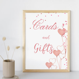 Poster Élégant signe de douche de coeur rose valentin