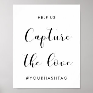 Poster Élégant signe mariage de hashtag noir et blanc