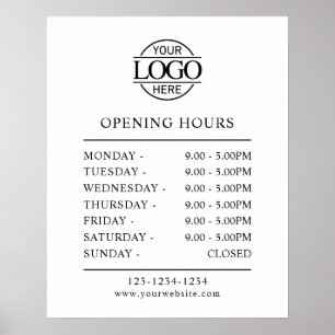 Poster Élégant Simple Black White Business Heures d'ouver