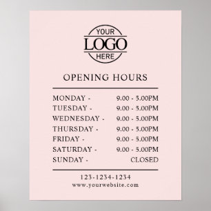 Poster Élégant Simple Blush Rose Business Heures d'ouvert