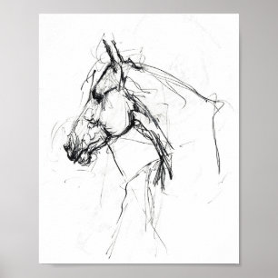 Poster Elégant Sketch Portrait Cheval - Premium