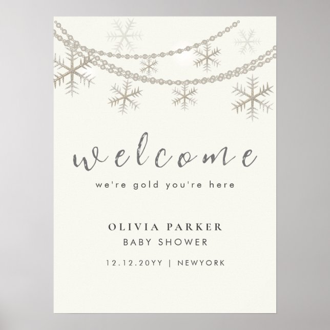 Poster Élégant Snowflakes Baby shower d'hiver Bienvenue (Devant)