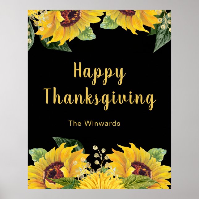 Poster Elegant Sunflowers and Foliage Thanksgiving Party (Devant)