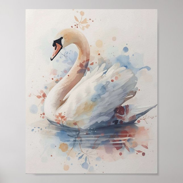 Poster Elegant Swan Watercolor Wall Art (Devant)