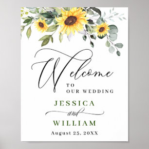 Poster Elégant tournesol Eucalyptus Mariage Bienvenue