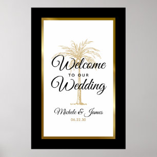 Poster Elégant Tropical Gold Palm Tree Mariage Bienvenue