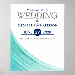 Poster Elégant Turquoise Tides Beach Mariage Bienvenue