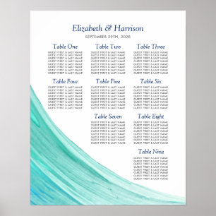 Poster Elégant Turquoise Tides Plage Mariage Table Plan