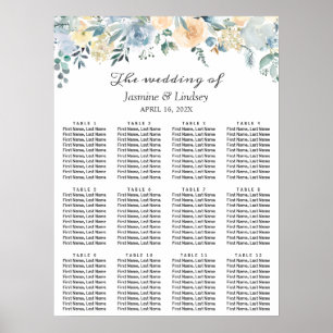 Poster Elégant Vanilla Blue Floral Mariage Chart