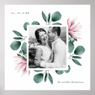 Poster Elégant vert aquarelle cadre photo Mariage