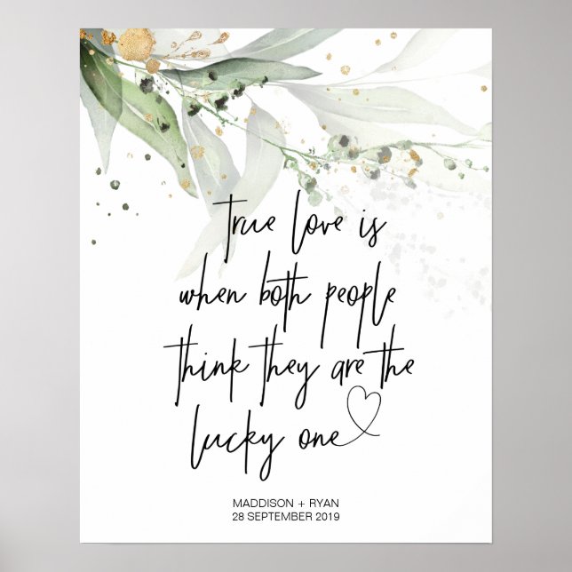 Poster Elégant Vert Eucalyptus Mariage Véritable Amour Bi (Devant)
