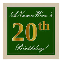 Elégant, Vert, Faux Or 20ème Anniversaire + Nom