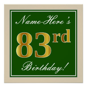 Poster Elégant, Vert, Faux Or 83ème anniversaire + Nom