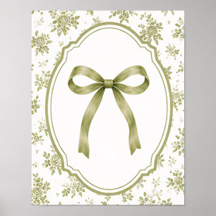 (POSTER) Elegant Vintage Green Ribbon Floral Poster